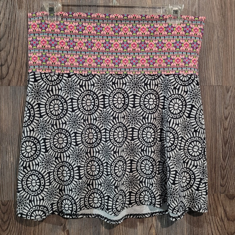 Title Nine Skirt Size L Multicolor Mixed Print Foldover Waistband Boho Mandala